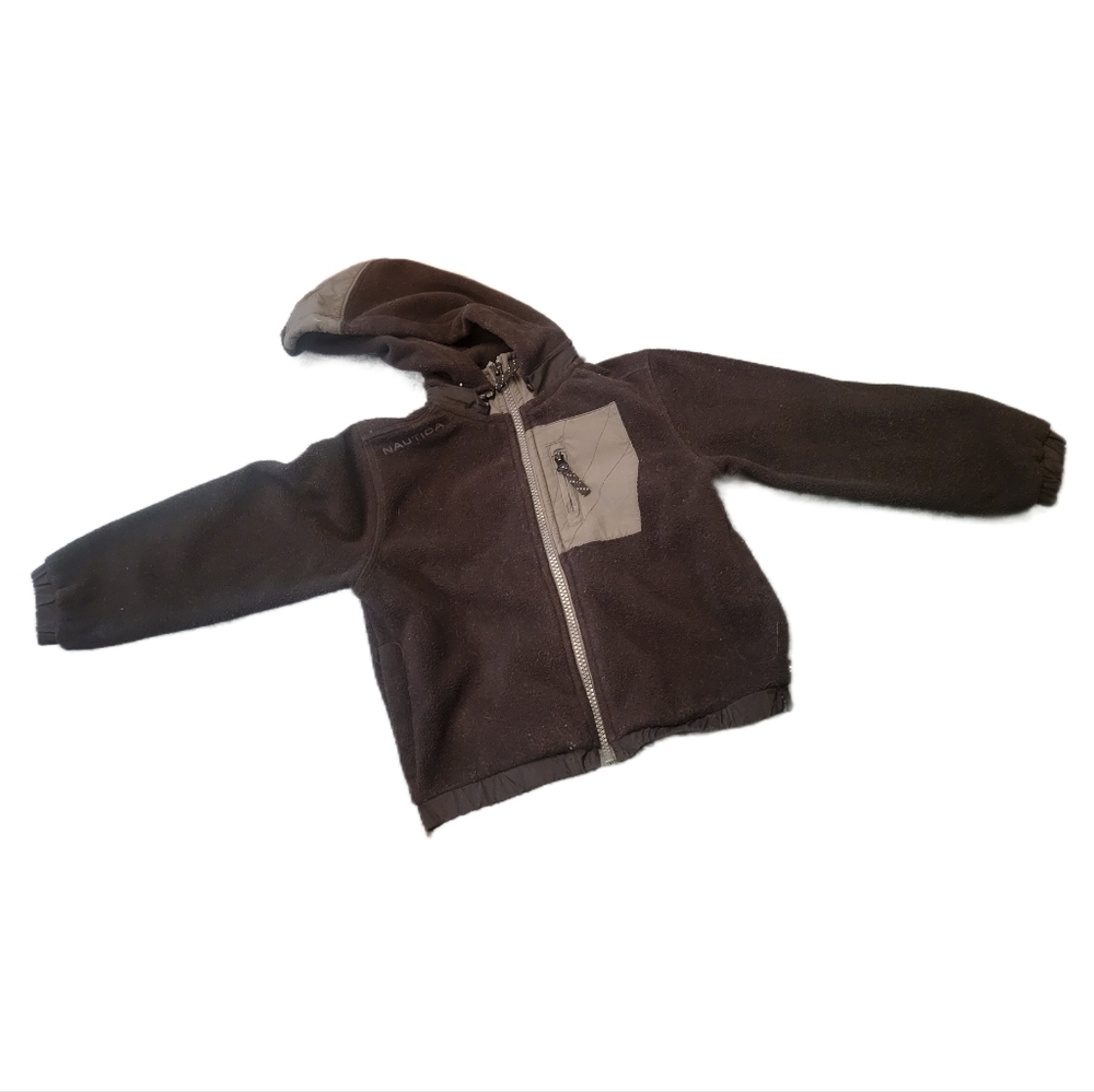 Nautica Fleece Jacket Boys/ Size Child's Small 2/3, With Hood in Black Grey